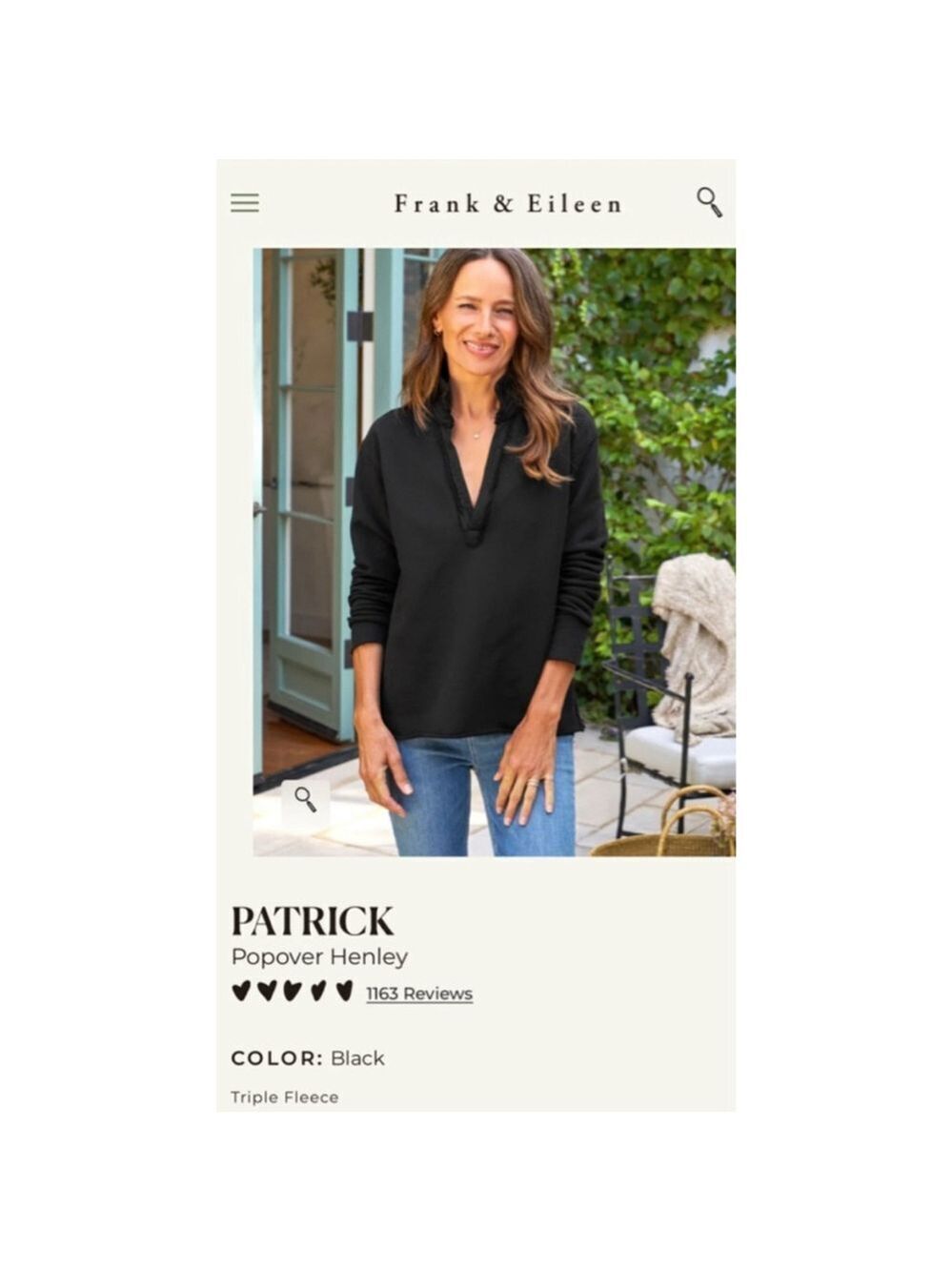 New Frank & Eileen Black Patrick Popover Triple Fleece Henley Sweatshirt M - Picture 2 of 5